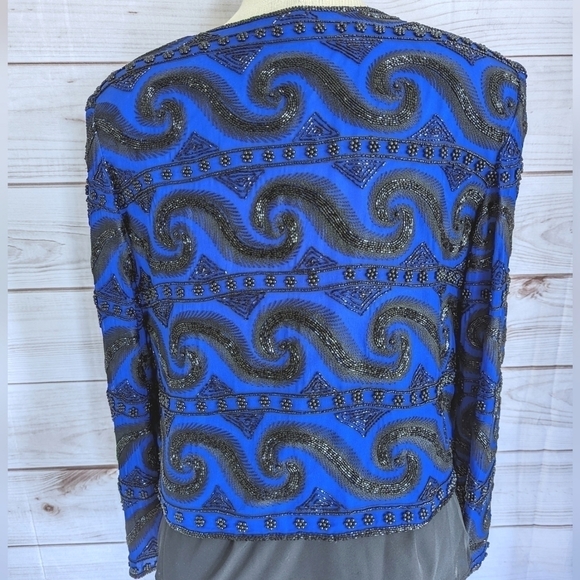 Niteline Della Roufogali Vintage Silk Beaded Semi Sheer Jacket Size Medium - Picture 5 of 14